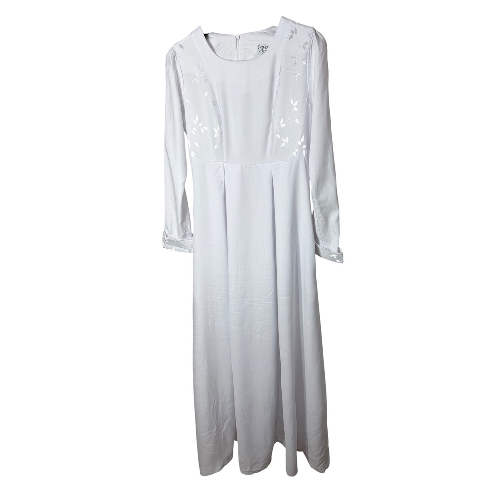 Covenant Apparel Womens White Embroidered Modest Maxi Dress Long Sleeve Size 6